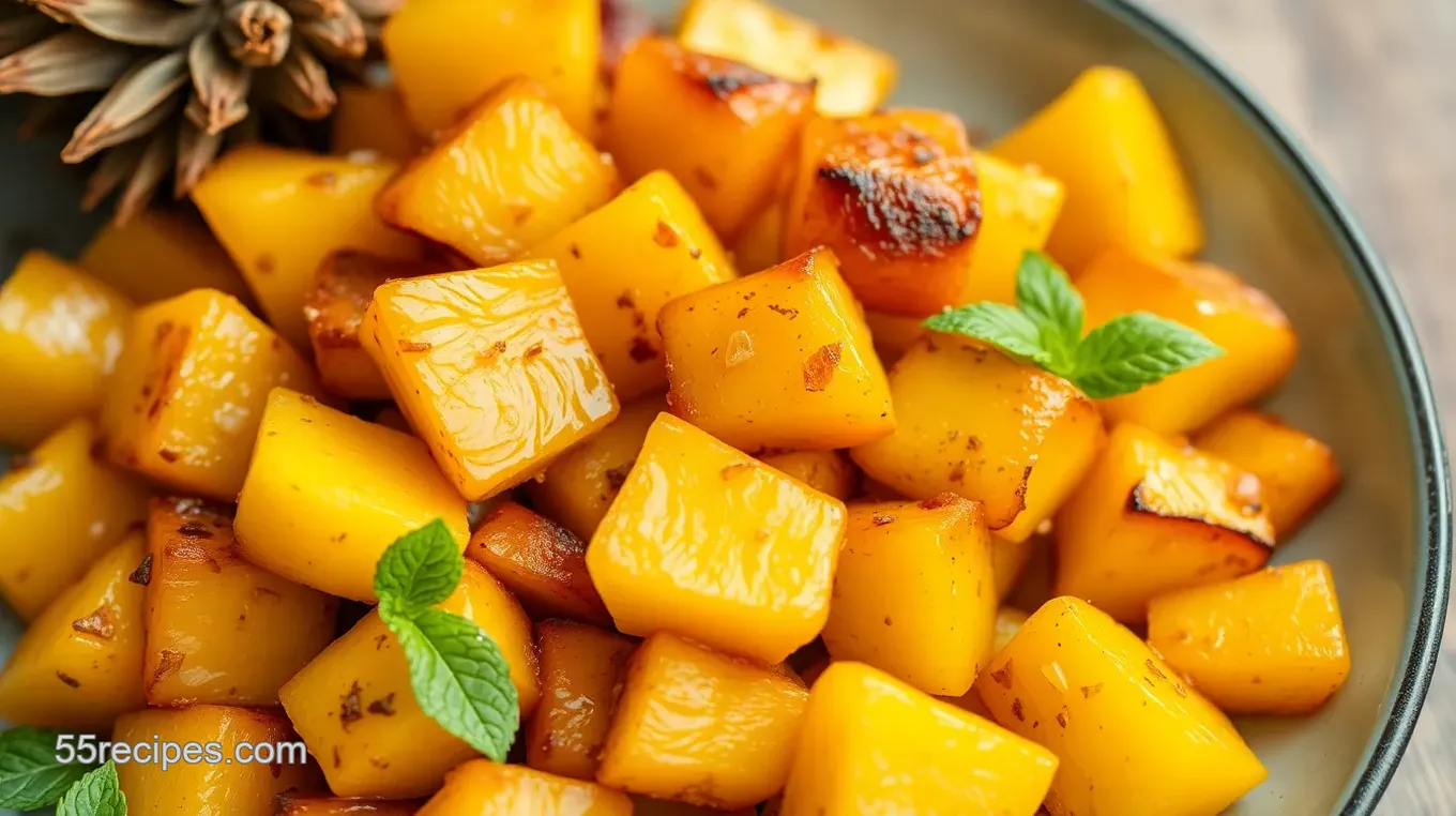 Roasted Pineapple Chunks in Cast Iron