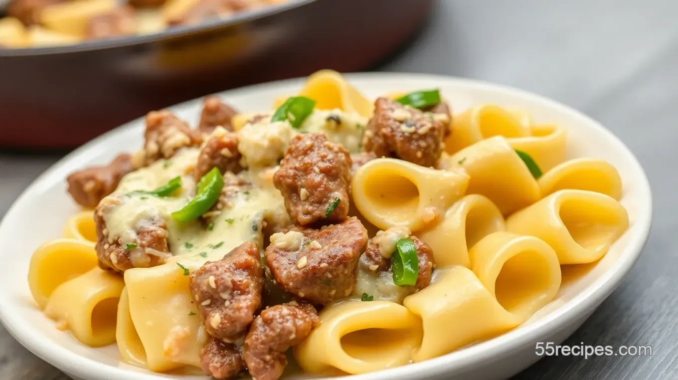 Cheesesteak Tortellini in Rich Provolone Sauce