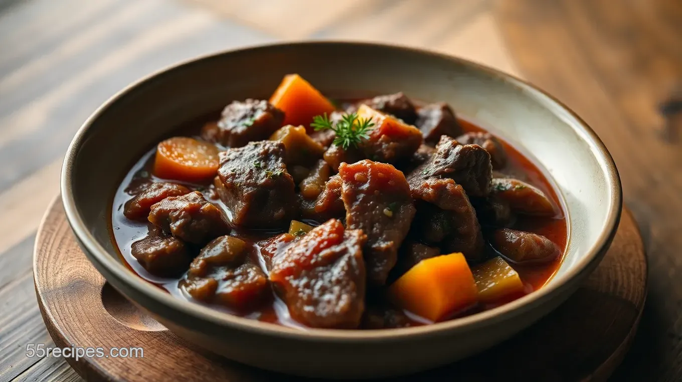 Hearty Simmered Beef Stew with Red Wine & Veggies