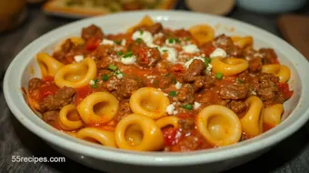 Delicious Cheesesteak Tortellini in Rich Provolone Sauce Recipe: A Family Favorite recipe card