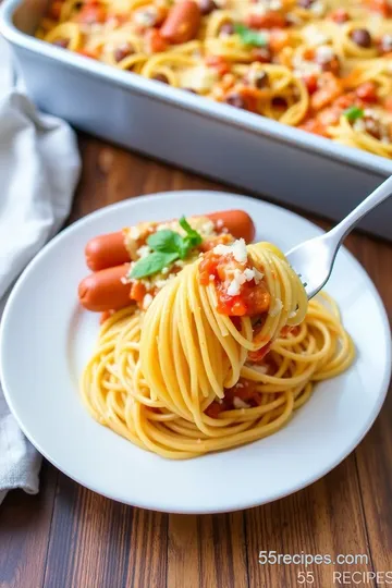 Vintage Spaghetti Hot Dog Bake presentation