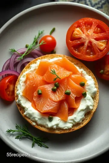 Classic Lox and Bagels with Cream Cheese and Capers presentation