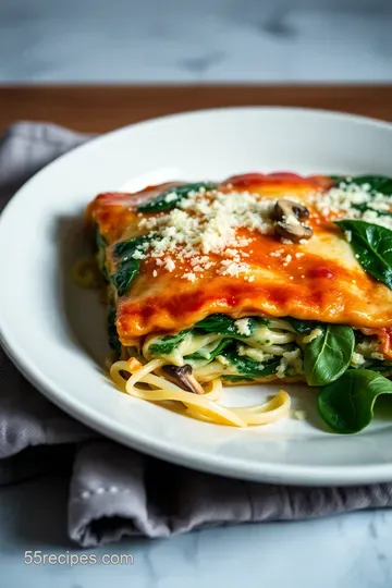 Creamy Spinach Mushroom Lasagna presentation
