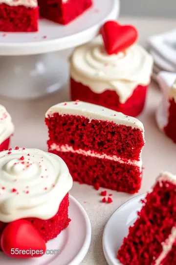 Heart-Shaped Red Velvet Cakes with Cream Cheese Frosting presentation