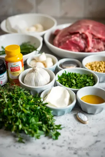 Herb-Crusted Roast Lamb Loin with Garlic and Rosemary ingredients
