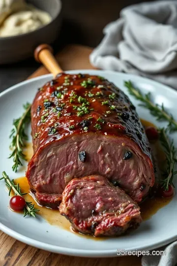 Herb-Crusted Roast Lamb Loin with Garlic and Rosemary presentation