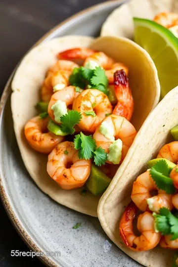 Florida Sunshine Shrimp Tacos with Avocado Lime Crema presentation