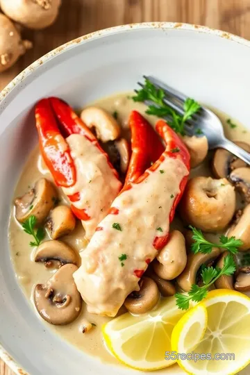 Langostino Mushroom Sour Cream Gravy presentation