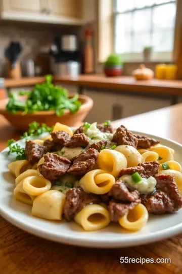 Cheesesteak Tortellini in Rich Provolone Sauce steps