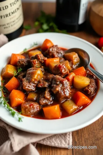 Hearty Simmered Beef Stew with Red Wine & Veggies presentation