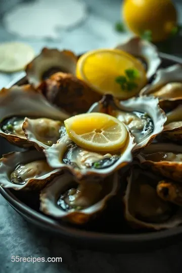 Steamed Oysters with Garlic Butter & Lemon presentation