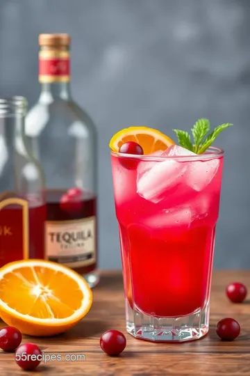 Tequila Sunrise with a Cranberry Twist presentation