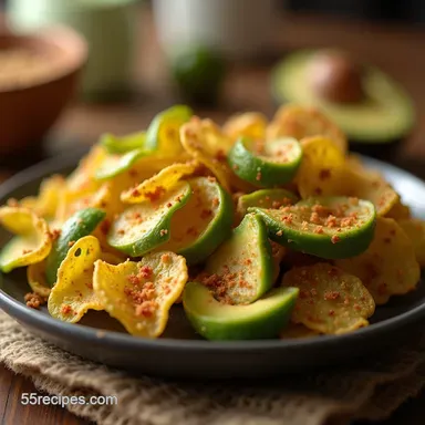 The Ultimate Baked Avocado Chips with Lime Chili Dust Recipe Card