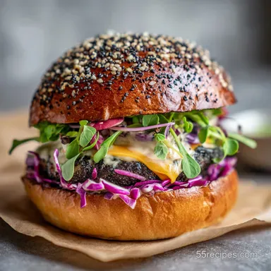 Black and Blue Burger Recipe for 4 Servings Recipe Card