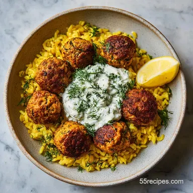 Boulettes Grecques et Orzo Citronné avec Crème de Feta en 45 Min