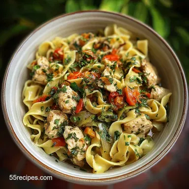 Chicken and Egg Noodle Recipe with Garlic and Herbs: Creamy and Flavorful Recipe Card