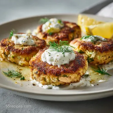 Canned Salmon Recipes: Ultra-Crispy Fishcakes with Lemon Cr&egrave;me Fra&icirc;che Recipe Card