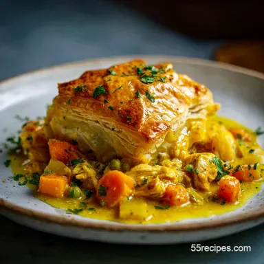 Curry Chicken Pot Pie with Coconut Milk in 50 Min Recipe Card