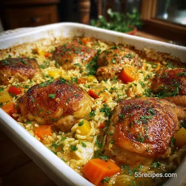 Easy Casserole Recipe for Dinner with Chicken and Rice: Crispy Baked Recipe Card