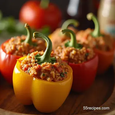 Easy Slow Cooker Stuffed Peppers with Smoky Italian Rice Recipe Card