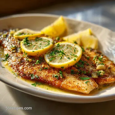 Pan-Cooked Flounder with Lemon and Garlic for 4 Recipe Card