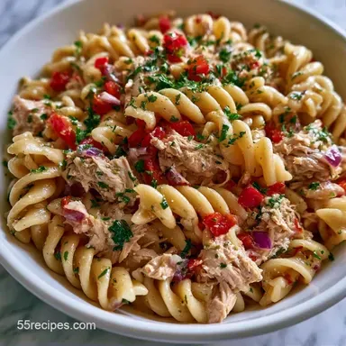 Healthy Tuna Pasta Salad for Meal Prep Recipe Card