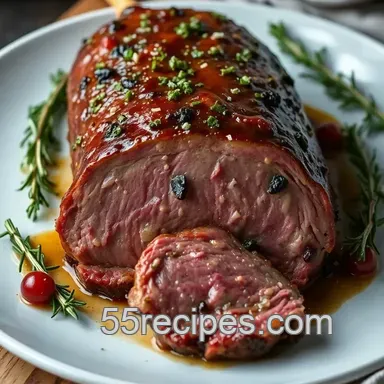 Herb-Crusted Roast Lamb Loin with Garlic and Rosemary presentation
