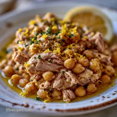 High Protein Tuna Chickpea Salad (10 Min) Recipe Card
