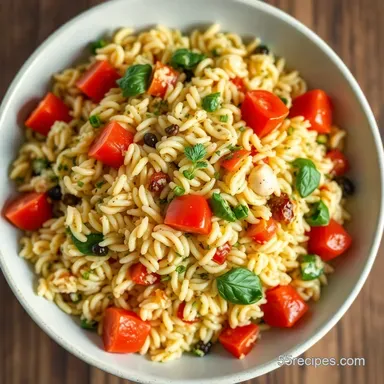 Potluck Ideas: My Mediterranean Orzo Salad - Sunshine in a Bowl Recipe Card