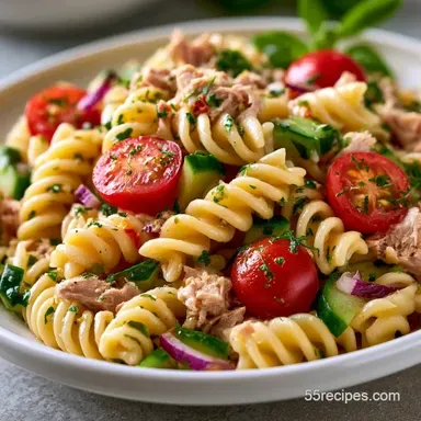 Mediterranean Tuna Pasta Salad with Feta Recipe Card