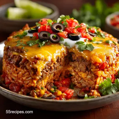Mexican Rice Casserole: The Ultimate Hearty Layered Beef Bake Recipe Card