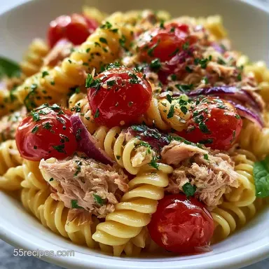 No Mayo Tuna Pasta Salad for 4 Servings Recipe Card