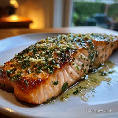 Perfect Baked Frozen Salmon No Thaw GarlicHerb Butter Recipe Recipe Card