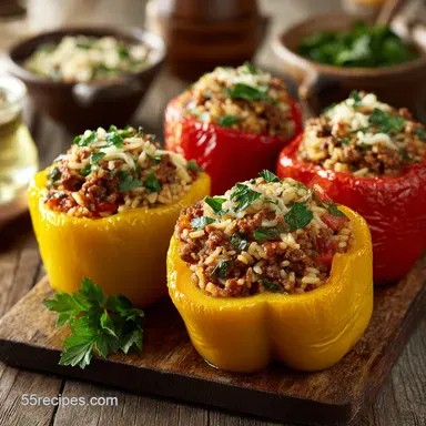 Stuffed Peppers with Ground Beef and Rice: The Ultimate Comfort Food Recipe Recipe Card