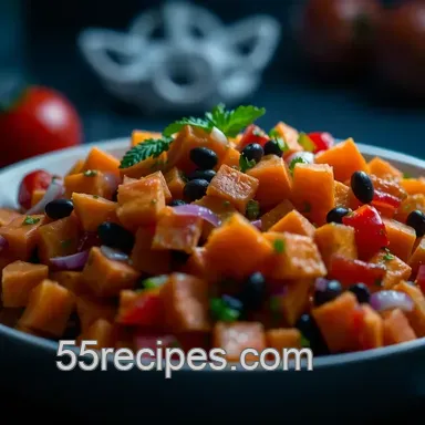 Roasted Sweet Potato Salad with Honey-Lime Dressing presentation