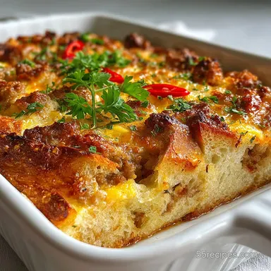 Sausage Breakfast Casserole with Bread: Baked Recipe Card