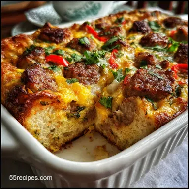 Sausage Breakfast Casserole with Bread: Baked