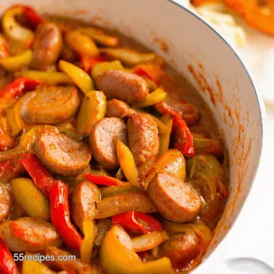 Best Sausage Peppers and Onions Recipe Italian Street Food Recipe Card