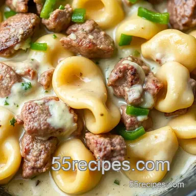 Easy Sear Cheesesteak Tortellini in Creamy Sauce: A Hearty Delight Recipe Card