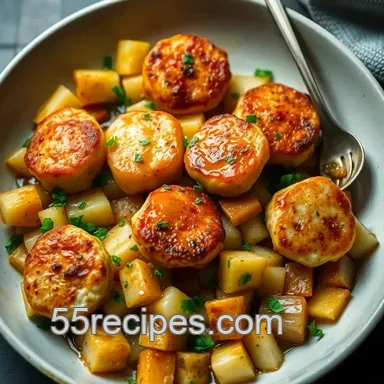Seaside Delight: Fishcakes and Scallops Stir Fry Recipe with Ginger-Soy Glaze Recipe Card