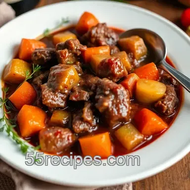 My Grandmother's Hearty Simmered Beef Stew with Red Wine & Veggies Recipe Card
