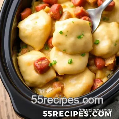 Hearty Slow Cooker Pierogi Casserole presentation