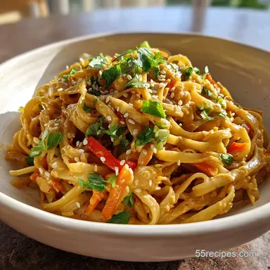 Spicy Peanut Noodles in 15 Minutes | Creamy Chinese Style Recipe Card