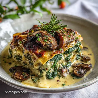 Spinach Mushroom Lasagna with Bechamel Sauce Recipe Card