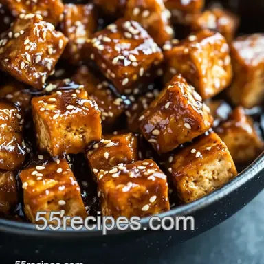 Sticky Sesame Tofu: Crispy Bites with Ginger-Soy Glaze presentation