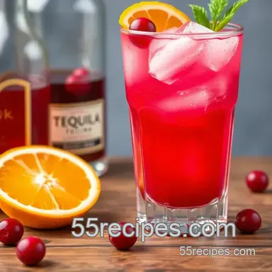 Tequila Sunrise with a Cranberry Twist presentation