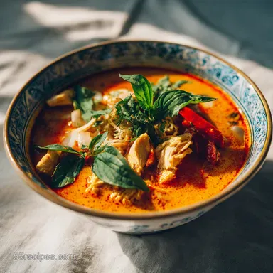 Soupe Tha&iuml; au Poulet Lait de Coco et Curry Rouge in 30 Minutes Recipe Card