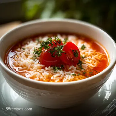 Tomato Rice Soup: Velvety and Rustic Recipe Card