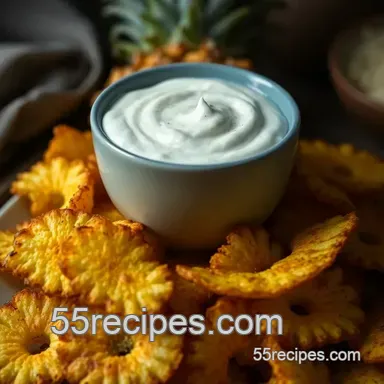 Tropical Pineapple Chips with Coconut Cream Dip presentation