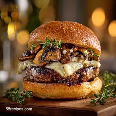 Mushroom Swiss Burger Ultimate Umami Recipe with Thyme Garlic Recipe Card